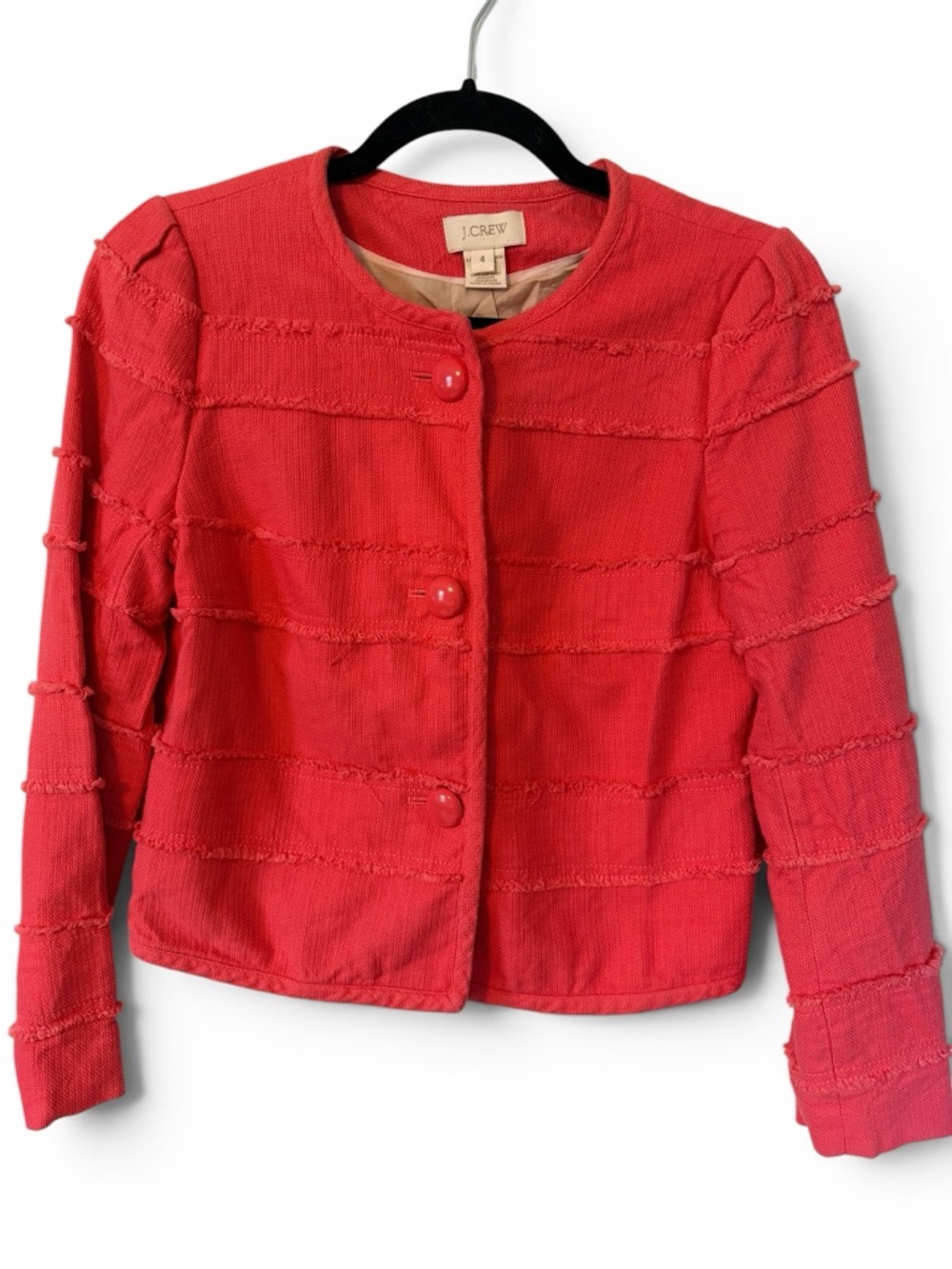J.Crew Lady Jacket Coral Fringe Cropped Blazer Size 4